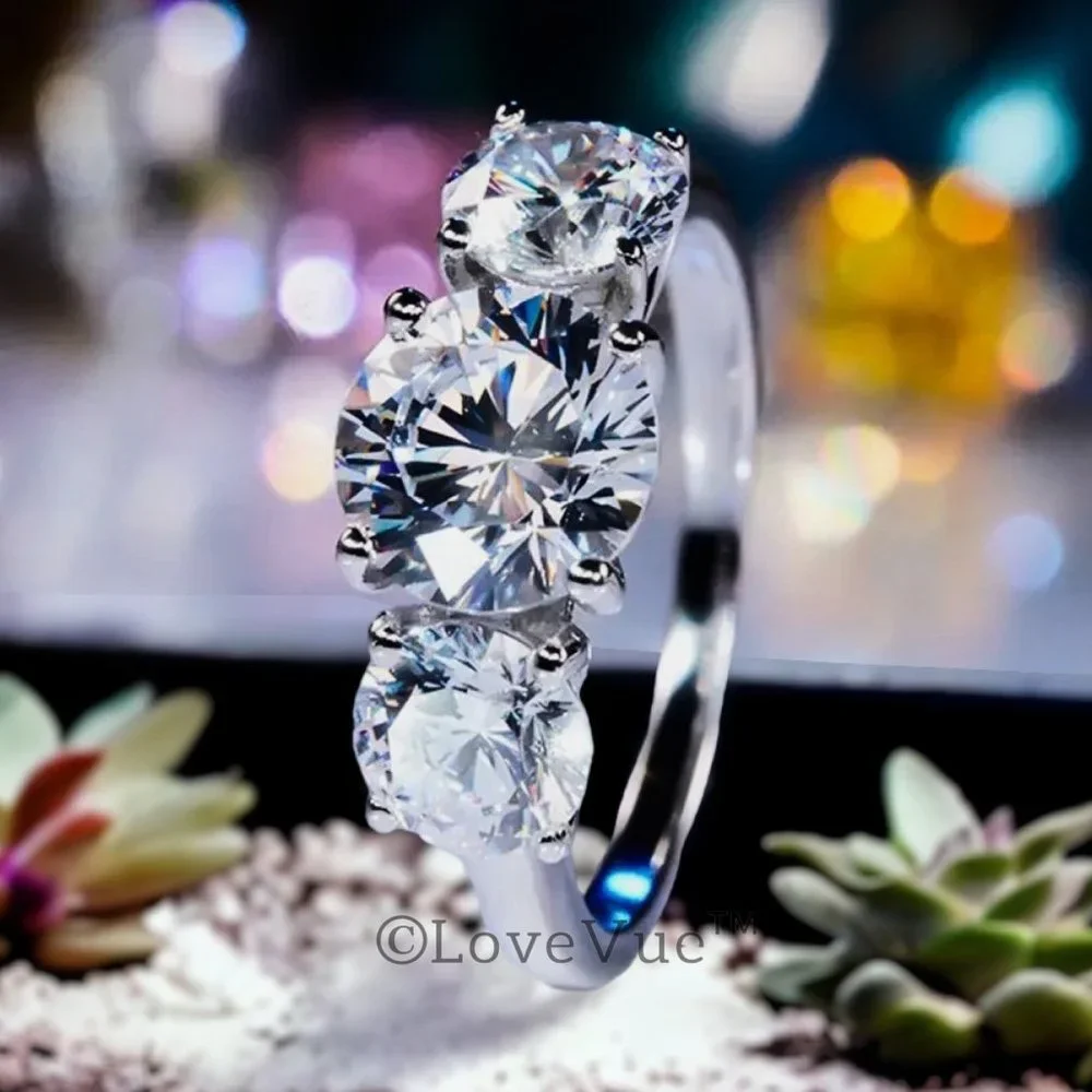 Certified 4ct. t.w. Diamond Three-stone Brilliant Cut Engagement Wedding Ring - Picture 5 of 15